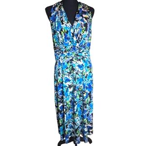 Evan-Picone Mid Length, Sleeveless Floral Dress In Blues, Greens& Black Size 12